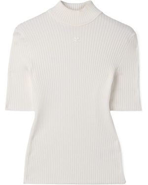 Courreges Appliquéd Ribbed-Knit Top - White