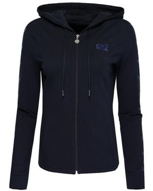 EA7 Logo Hooded Casual Coat - Blue