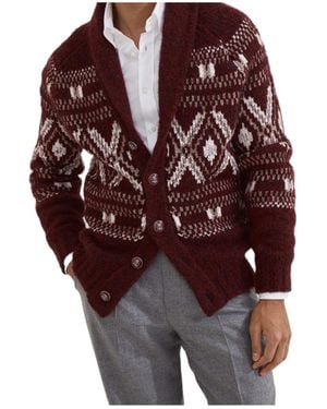Brunello Cucinelli Geometric Jacquard Cardigan - Red