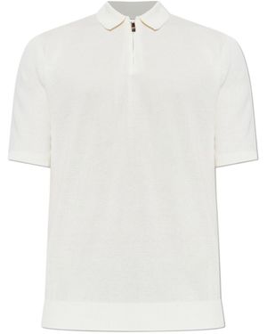 Eleventy Zip-Detailed Knitted Polo Shirt - White
