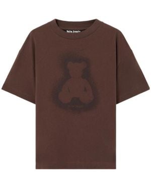 Palm Angels Spray Bear Printed Crewneck T-Shirt - Brown