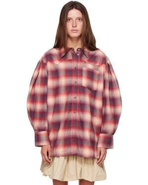 Ganni Cotton Flannel Check Pleated Sleeve Shirt - Pink