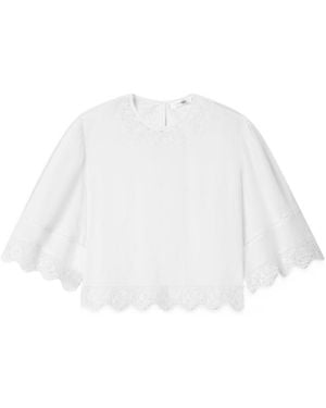 FRAME Scalloped Lace-Trimmed Blouse - White