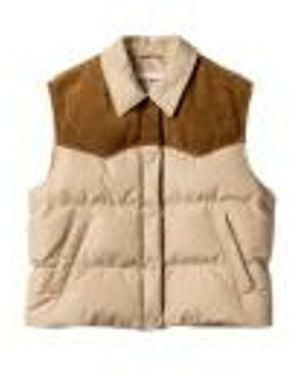 Miu Miu Technical Pongé And Leather Down Vest - Natural
