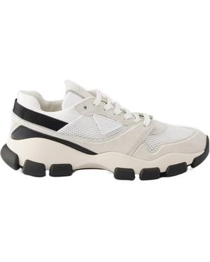 Prada Mesh Fabric And Suede Sneakers - White