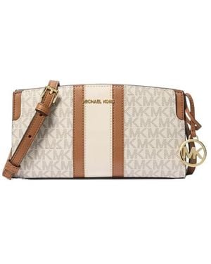 MICHAEL Michael Kors Becca Small Signature Logo Stripe Crossbody Bag - Natural