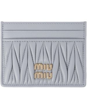 Miu Miu Matelassé Nappa Leather Card Holder - Grey