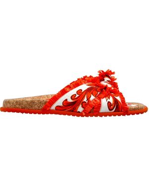 Dolce & Gabbana Majolica-Print Brocade Flat Slippers - Red