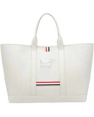 Thom Browne 3-Bar Striped Tote Bag - White