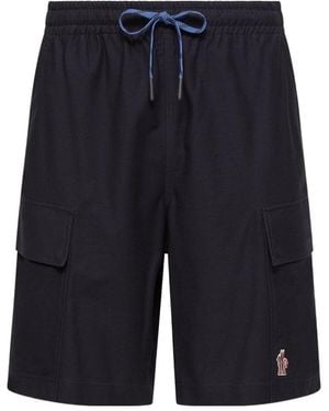 Moncler Cotton Gabardine Cargo Shorts - Blue