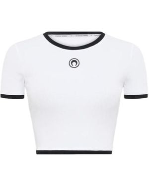 Marine Serre Logo Embroidered Cropped T-Shirt - White