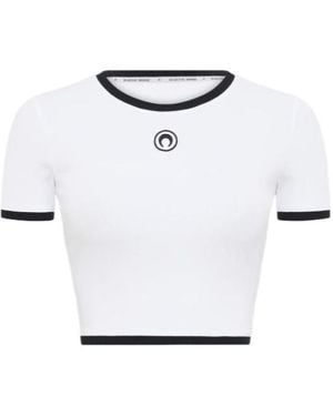 Marine Serre Moon Logo Jersey Cropped Top - White