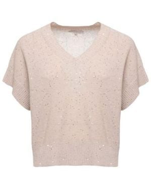 Antonelli Calla Sequined V-Neck Sweater - Natural