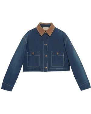 Gucci Corduroy Collar Denim Jacket - Blue
