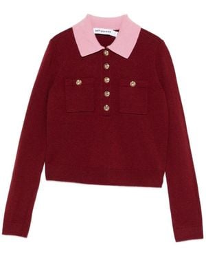 Self-Portrait Contrast Collar Knit Top - Red
