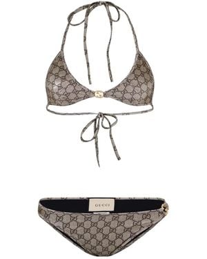 Gucci Logo Nylon Gg Triangle Bikini Set - White
