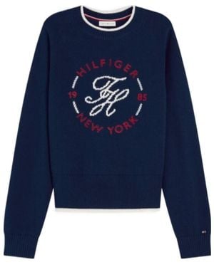 Tommy Hilfiger Logo-Embroidered Contrast-Trim Jumper - Blue