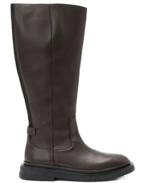 AllSaints Escher Zip Logo-Strap Knee-High Boots - Brown