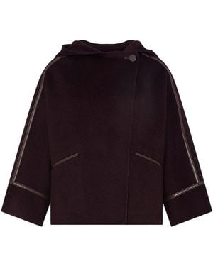 Yves Salomon Hooded Leather-Trimmed Jacket - Purple