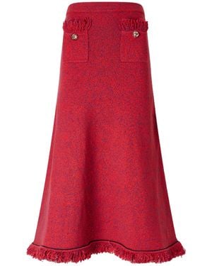 Self-Portrait Frayed Midi Skirt - Red