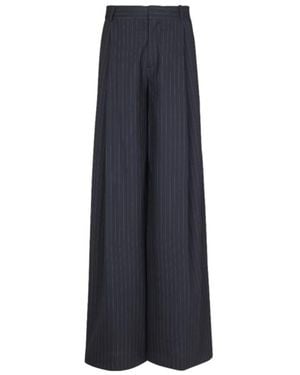 Balmain Wide Pinstripe Wool Pants - Blue