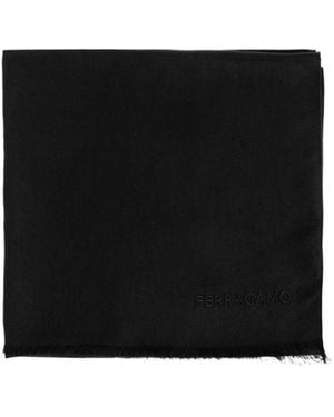 Ferragamo Ferragamo Logo Embroidered Fringed Scarf - Black