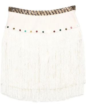 Bode Raffle Beaded Fringe Mini Skirt - White