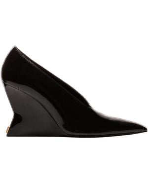 Balmain Shiny Lambskin Wedge Pumps - Black