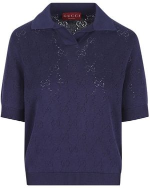 Gucci Gg Short-Sleeved Ribbed Polo Shirt - Blue