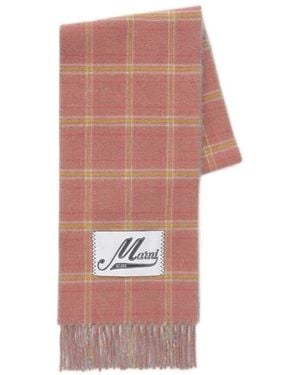 Marni Logo Patch Checked Fringed Scarf - Pink