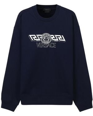 Versace Logo-Print Crew Neck Jumper - Blue
