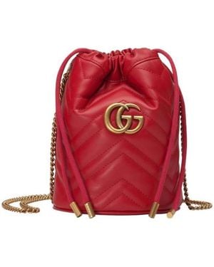 Gucci Gg Marmont Mini Bucket Bag - Red