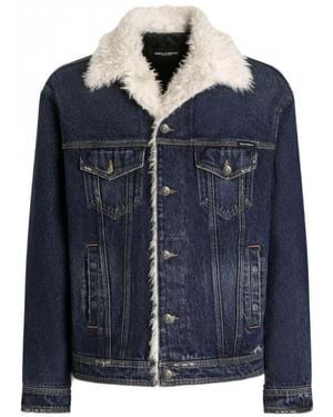 Dolce & Gabbana Denim Shearling-Trim Jacket - Blue