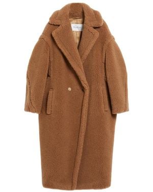 Max Mara Double-Breasted Teddy Long Coat - Brown