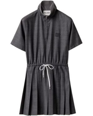 Miu Miu Drawstring Pleated Dress - Black