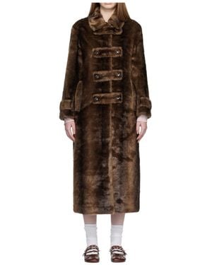 OPEN YY Faux Fur Coat With Lapel And Buttons - Brown