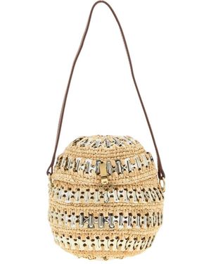 Rabanne 1969 Metal-Disc Raffia Ball Handbag - Metallic
