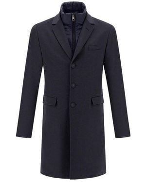 Herno Single-Breasted Layered Coat - Blue