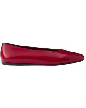 Prada Brushed Leather Ballerinas - Red