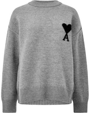 Ami Paris Wool Crew Jumper - Grey
