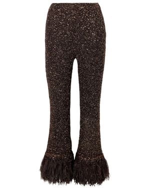 Valentino Feather Trimmed Sequined Casual Pants - Brown