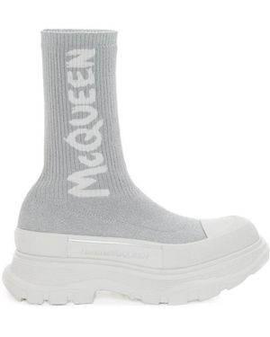McQueen Logo Printed Slip-On Boots - Grey