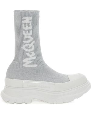 McQueen Logo Printed Slip-On Boots - Gray