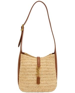 Saint Laurent Le 5 À 7 Leather And Raffia Shoulder Bag - White