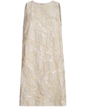 Brunello Cucinelli Cotton-Blend Embroidered Mini Dress - Natural
