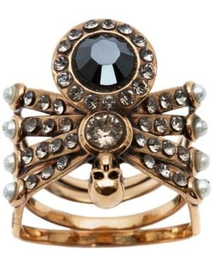 McQueen Spider Embellished Ring - White