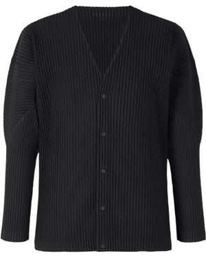 Issey Miyake Basics Paneled Plissé Cardigan - Black