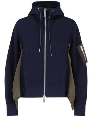 Sacai Contrast Panel Zip Hoodie - Blue