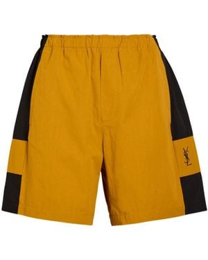Saint Laurent Logo Paneled Cotton Shorts - Yellow