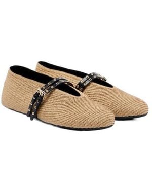 Alaïa Paperstraw Leather-Trimmed Mary Jane Flats - Natural